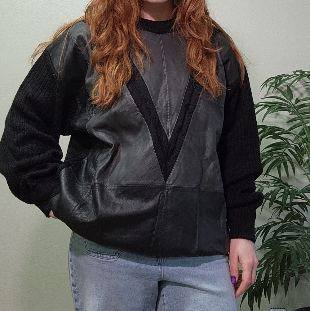 Vintage Gabicci Concept Design Leather & Wool Sweater